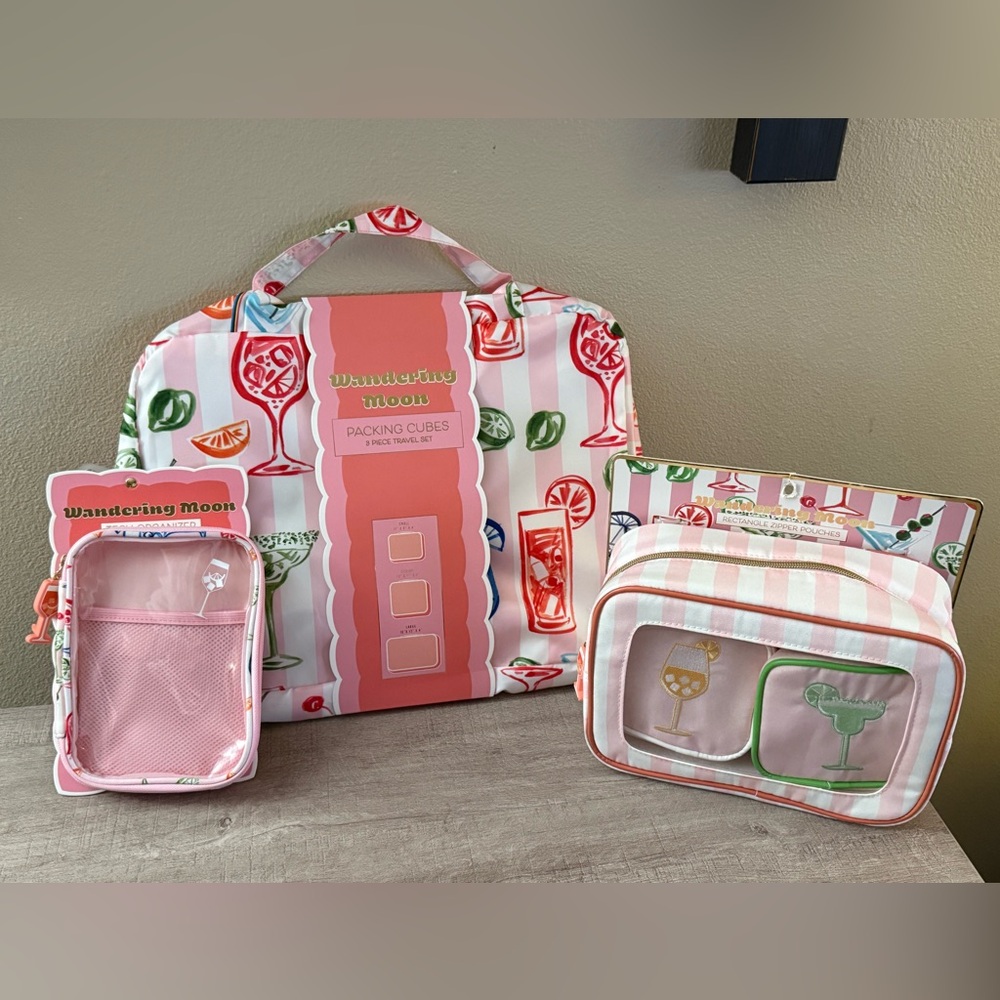 Wandering Moon 7 Pc Packing Cube/Bags Luggage Tag Travel Set Cocktail Drink New